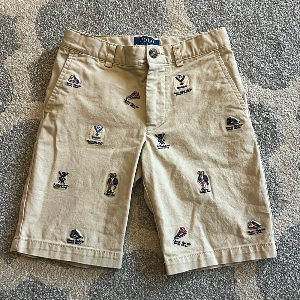 Polo Ralph Lauren Boys Embroidered Shorts In Khaki ~ Size 6